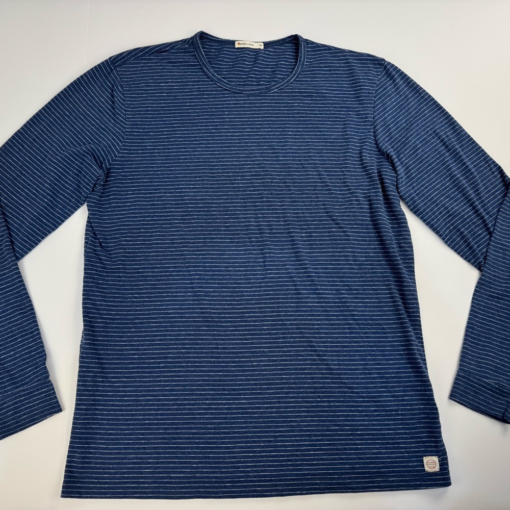 Marine Layer Long Sleeve Shirt Men Size Medium Blue Striped Pullover Cotton Y2K